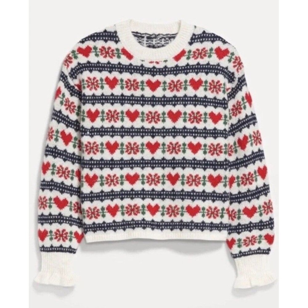 Loose Crew-Neck Wool-Blend Cropped Sweater Old Navy Large hearts Oversized